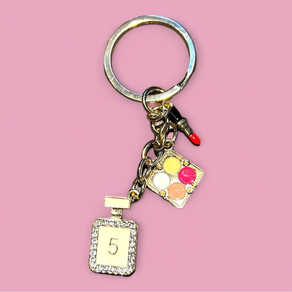 Rhinestone Fashion Lipstick, Perfume Bottle, Makeup Pallet Bag Charm/Key Chain
